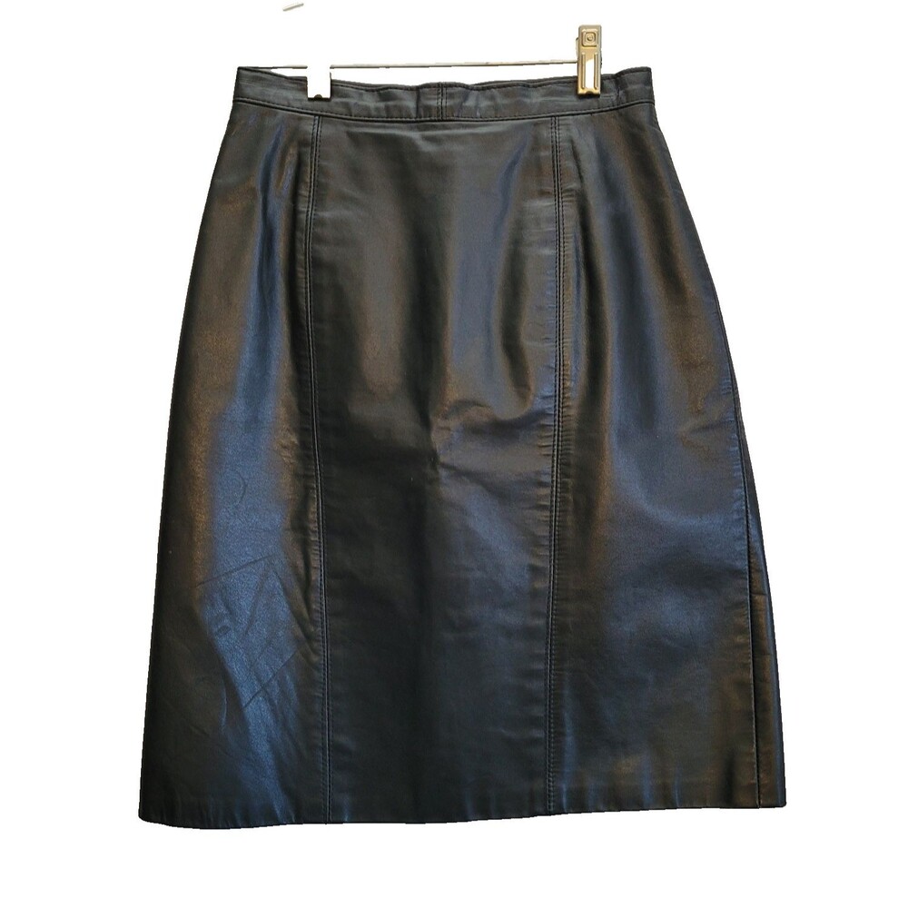 Vintage Fultons Leather Skirt Straight Pencil Black 80s